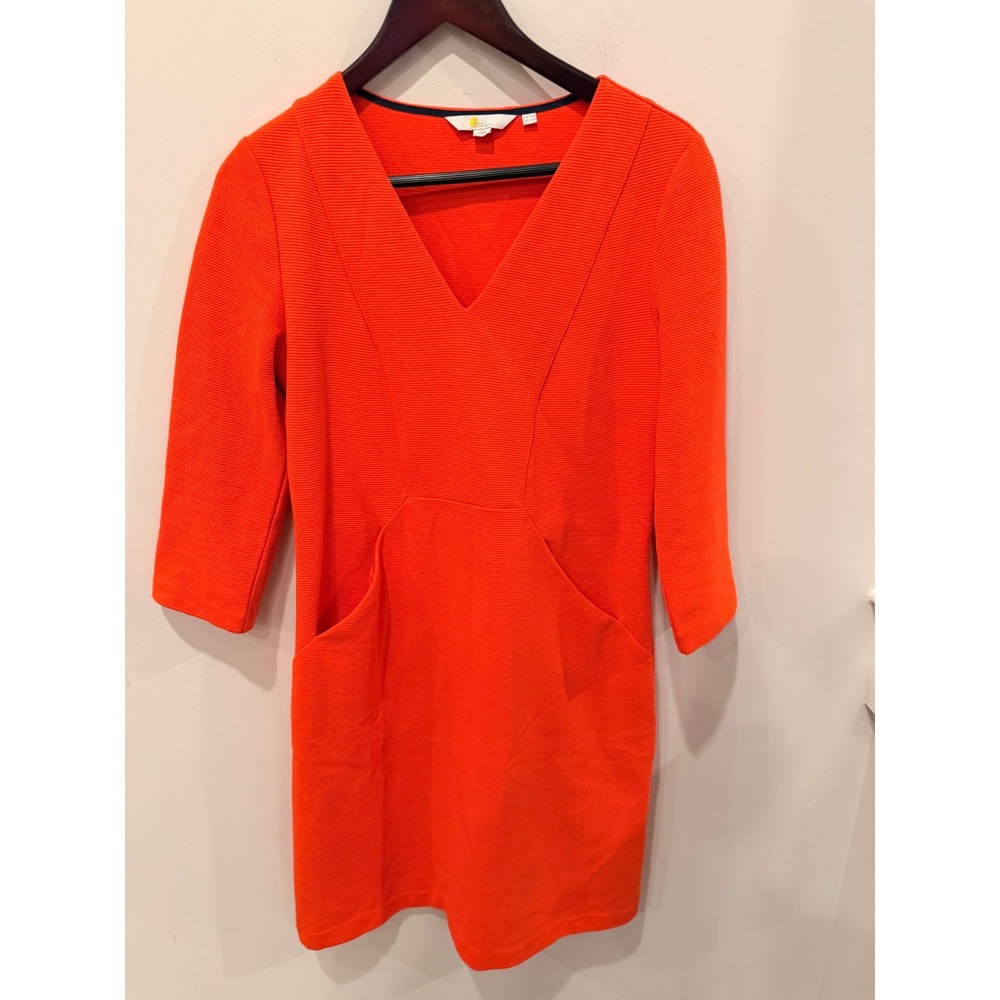 Boden Women Orange Ribbed Ottoman V-Neck Shift‎ Dress Pockets 6R J0235